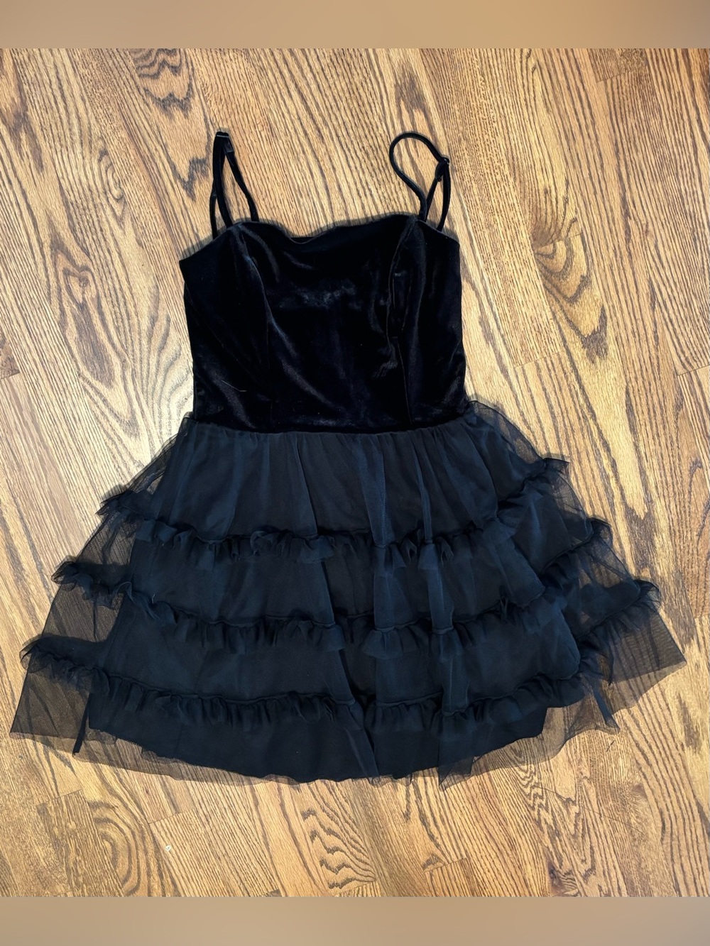 Trixxi Black Velvet Tiered Tulle Mini Dress Small